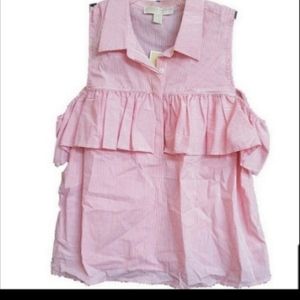 MICHAEL Michael Kors Red & White Striped Flounce Blouse